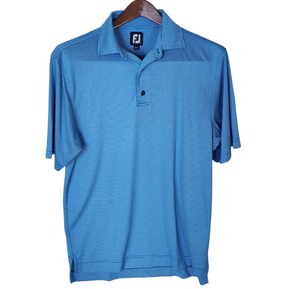 FootJoy Mens Golf Shirt Medium Blue Striped Short Sleeve Polo Performance FJ